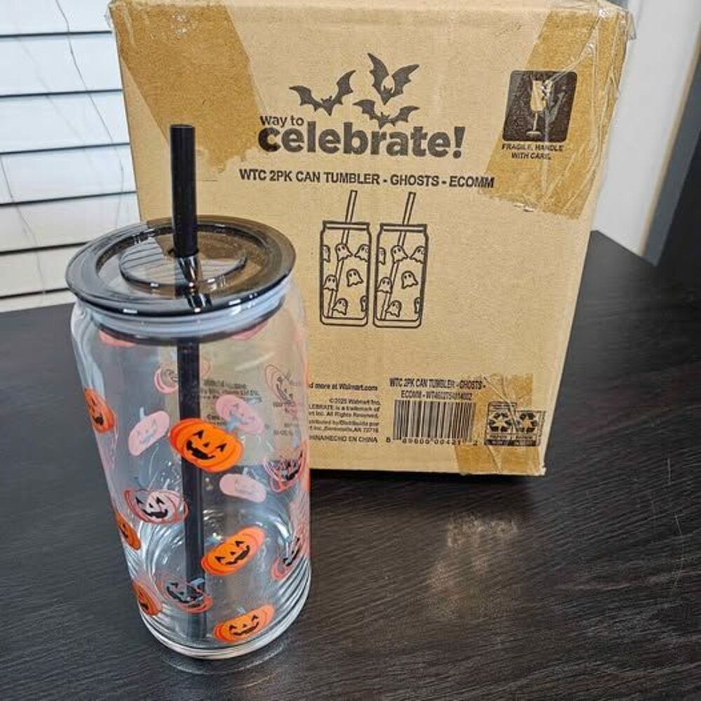 Halloween Pumpkin Glass Tumblers 20 oz 2 Pack
